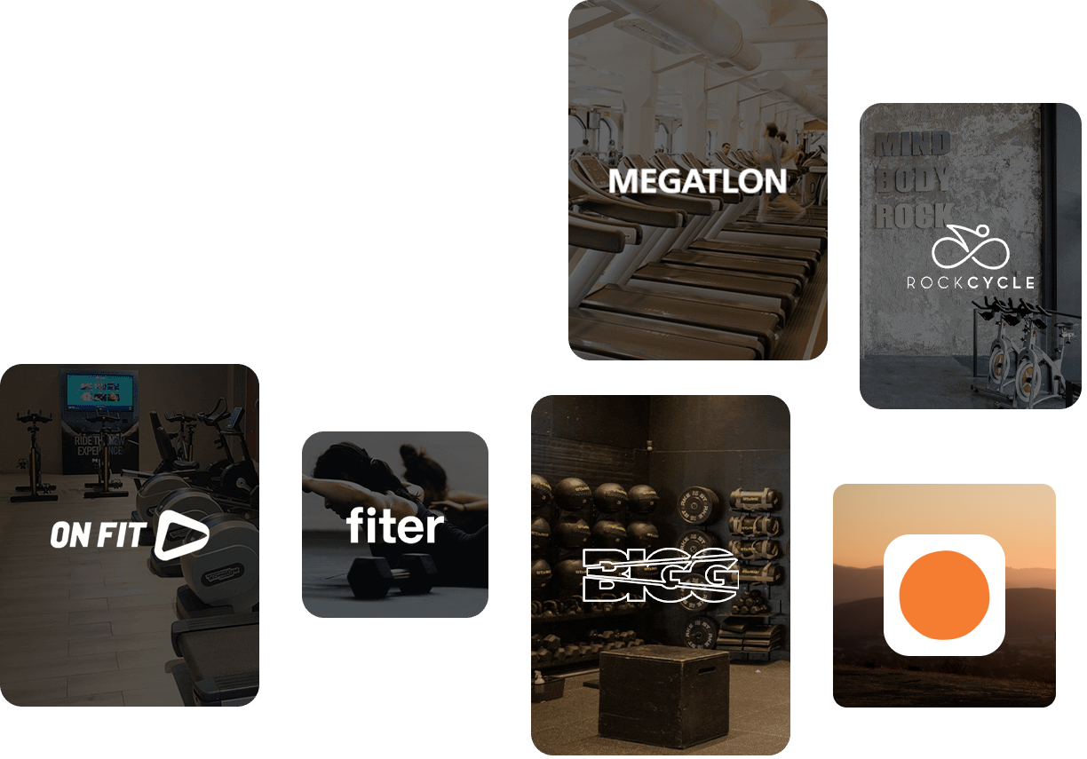 Logos: On Fit, OpenPark, Bigg Fit, Calm, RockCycle, Megatlon