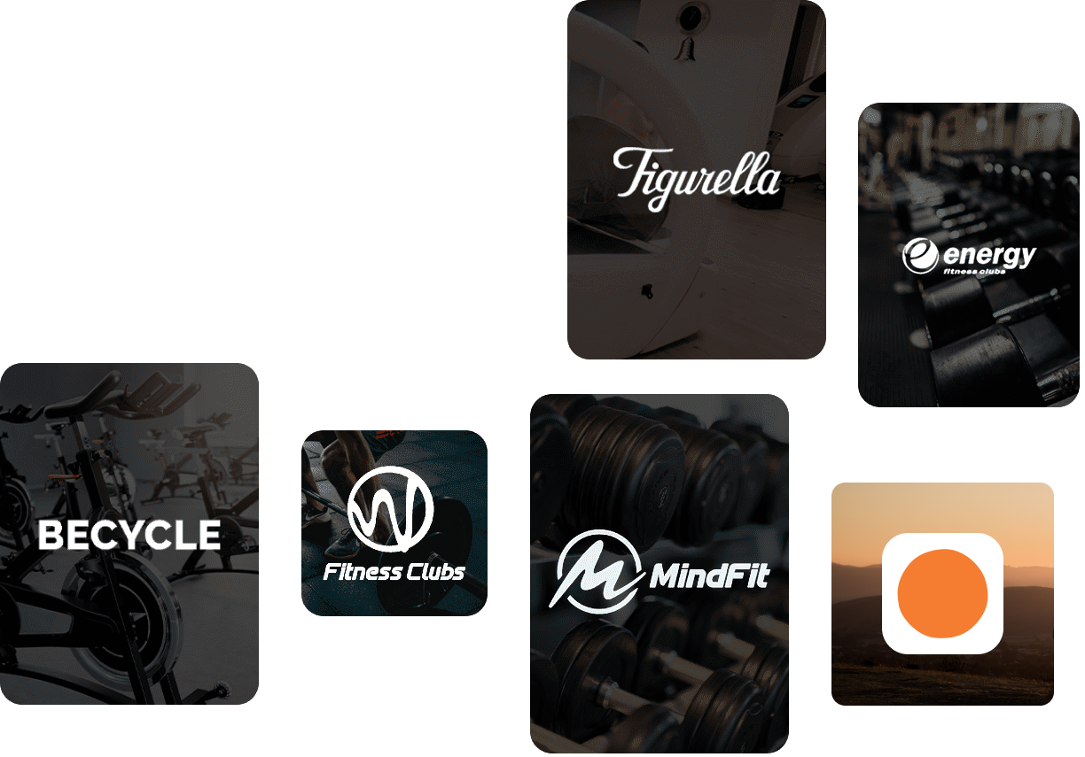 Logotipos: BeCycle, Energy Fitness, Club Recrear, Calm, Youtopia Club, Figurella