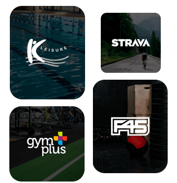 Logos of some of our biggest partners: Kildare Leisure, F45, Gym Plus, Strava, Club Whitford, CrossFit Meath