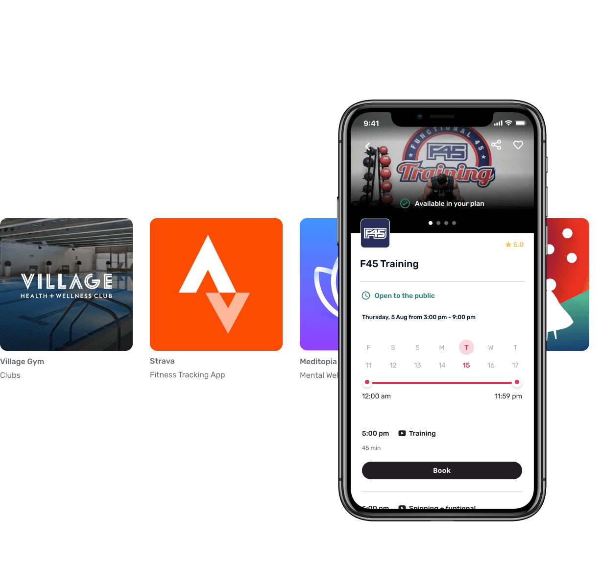 In your phone, you can choose what you want: Villagem gym, Strava App, Meditopia App, Fabulous App